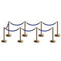 Montour Line Stanchion Post and Rope Kit Sat.Brass, 8 Flat Top 7 Blue Rope C-Kit-8-SB-FL-7-PVR-BL-PB